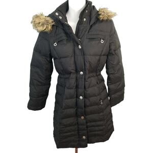 DKNY Juniors Black Hooded Down Puffer Parka Coat Size Small 3823-1 Clo4